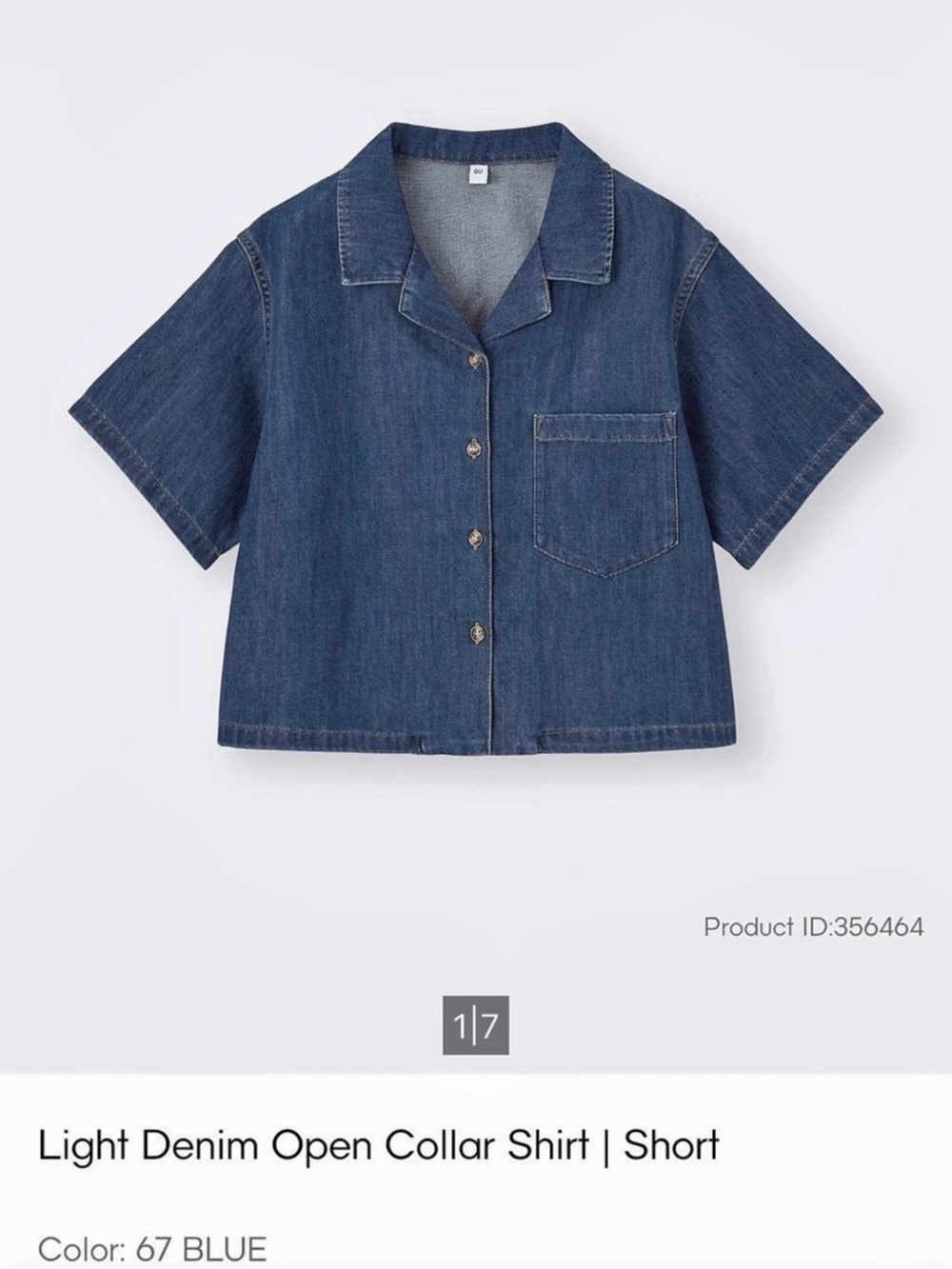 GU Light Denim Open Collar Shirt | Blue